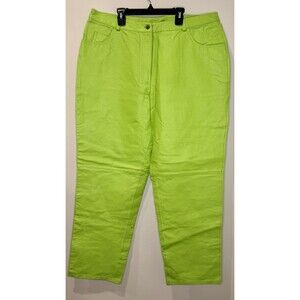 Metro Style Vintage VTG Y2K Neon Green 100% Genuine Leather Pants Size 20 NWT!!